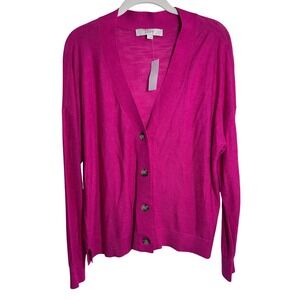 LOFT Pink Cardigan Sweater Knit Button Front Long Sleeve Size L NWT